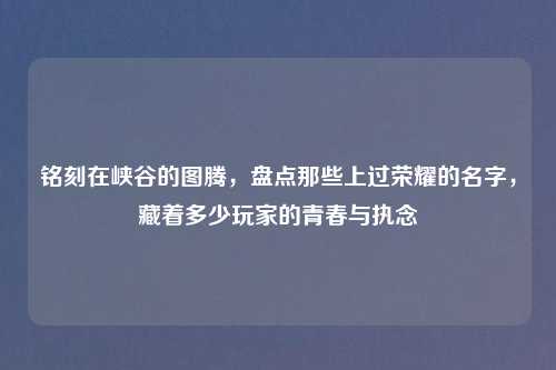 铭刻在峡谷的图腾，盘点那些上过荣耀的名字，藏着多少玩家的青春与执念