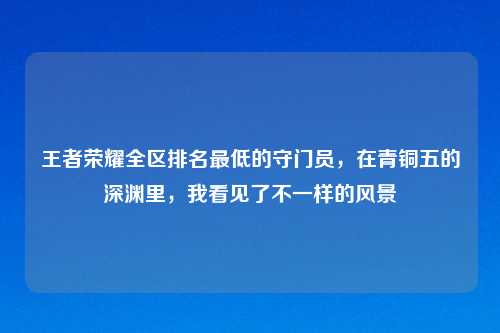 王者荣耀全区排名更低的守门员，在青铜五的深渊里，我看见了不一样的风景