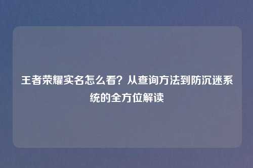 王者荣耀实名怎么看？从查询     到防沉迷系统的全方位解读