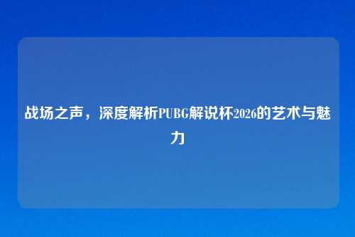 战场之声，深度解析PUBG解说杯2026的艺术与魅力