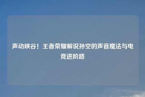 声动峡谷！王者荣耀解说孙空的声音魔法与电竞进阶路
