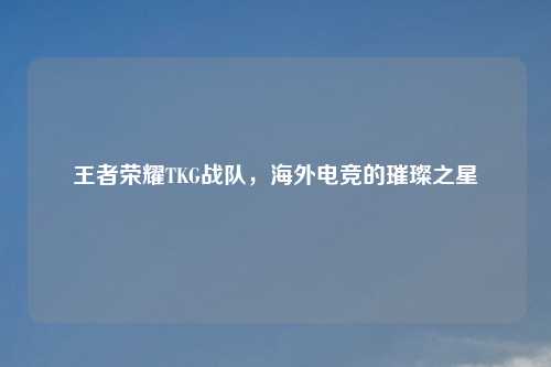 王者荣耀TKG战队，海外电竞的璀璨之星