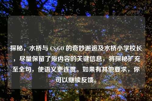 探秘，水桥与 CS:GO 的奇妙邂逅及水桥小学校长，尽量保留了原内容的关键信息，将探秘扩充至全句，使语义更连贯。如果有其他要求，你可以继续反馈。