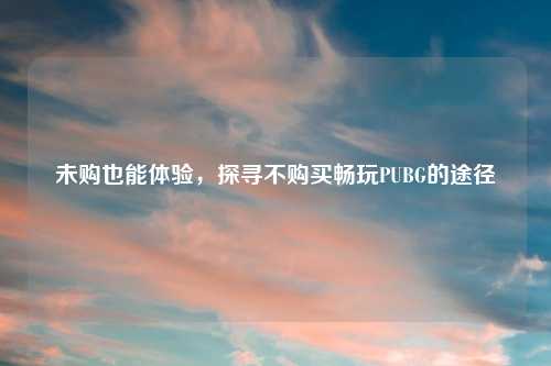 未购也能体验，探寻不购买畅玩PUBG的途径