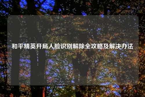 和平精英开局人脸识别解除全攻略及解决办法