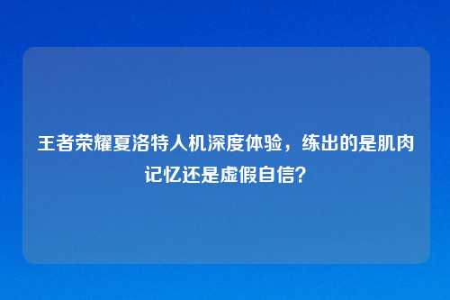 王者荣耀夏洛特人机深度体验，练出的是肌肉记忆还是虚假自信？