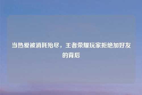 当热爱被消耗殆尽，王者荣耀玩家拒绝加好友的背后