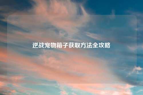 逆战宠物箱子获取     全攻略