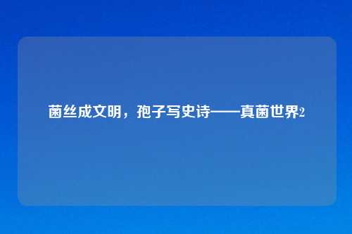 菌丝成文明，孢子写史诗——真菌世界2